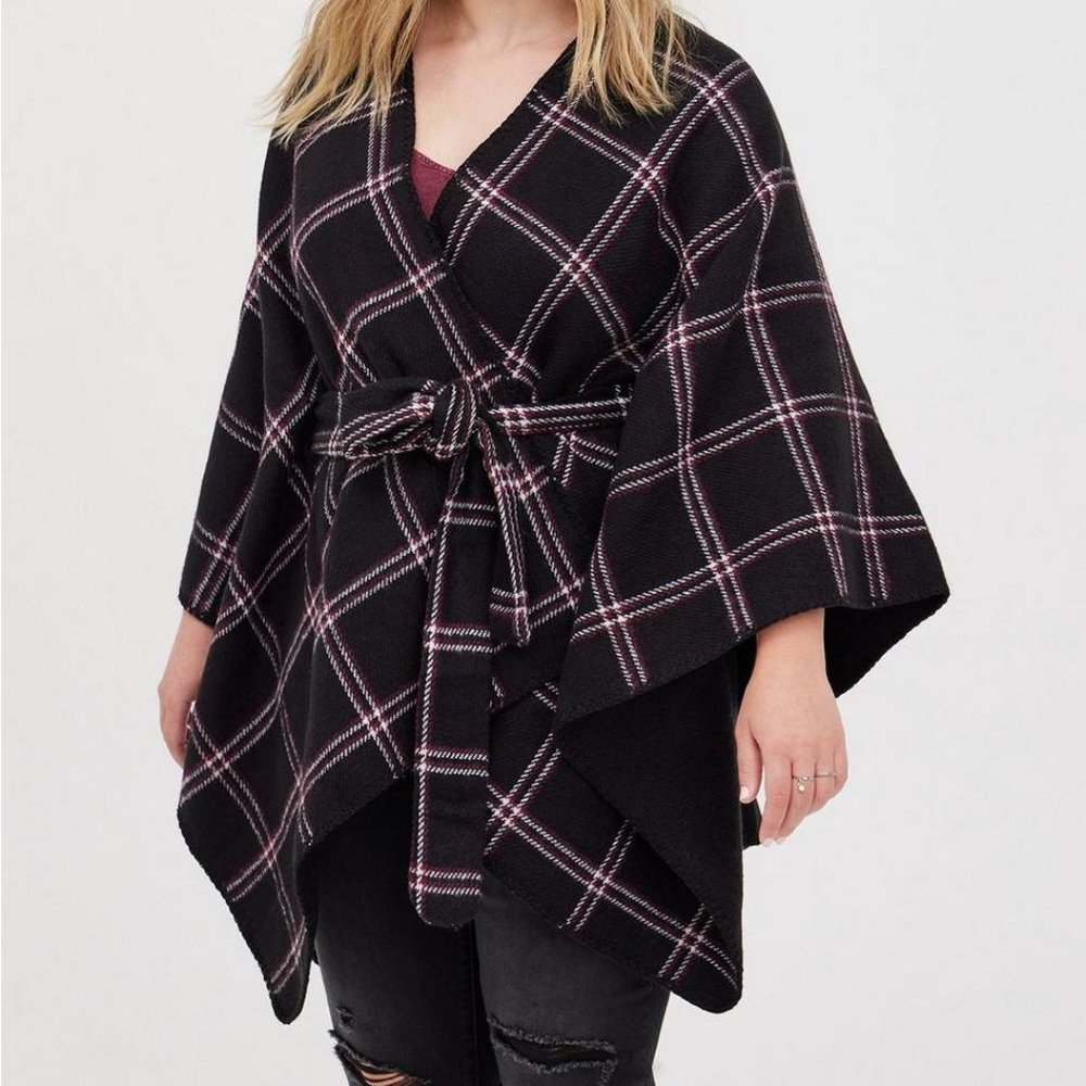 Torrid Belted Ruana – Plaid Black & Red ONE SIZE
